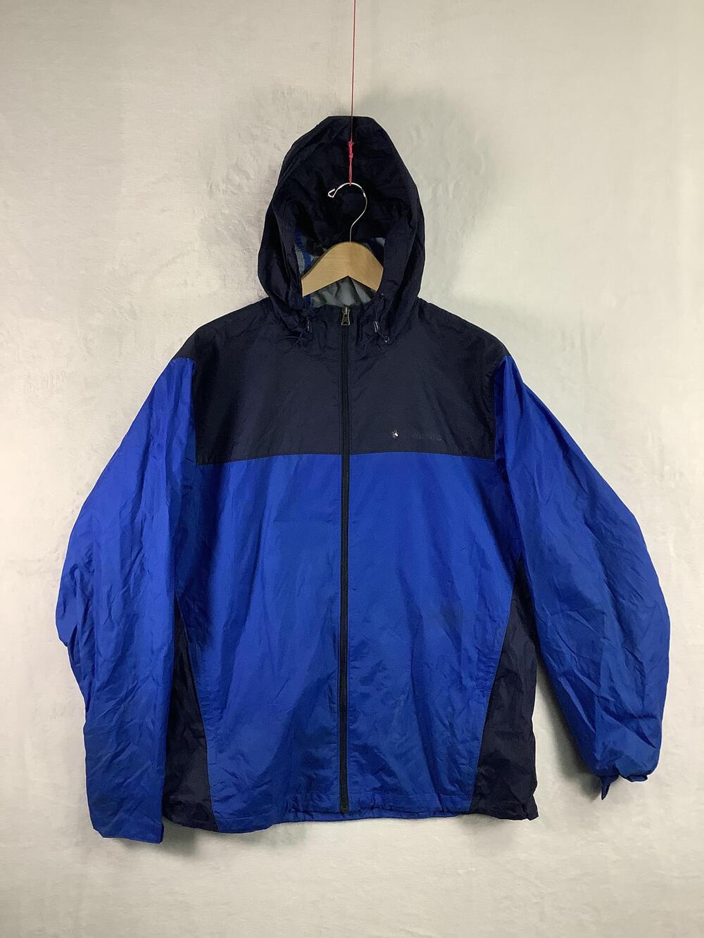 Columbia Jacket Mens Large Blue Hooded Full Zip Nylon Windbreaker Lined Outdoor